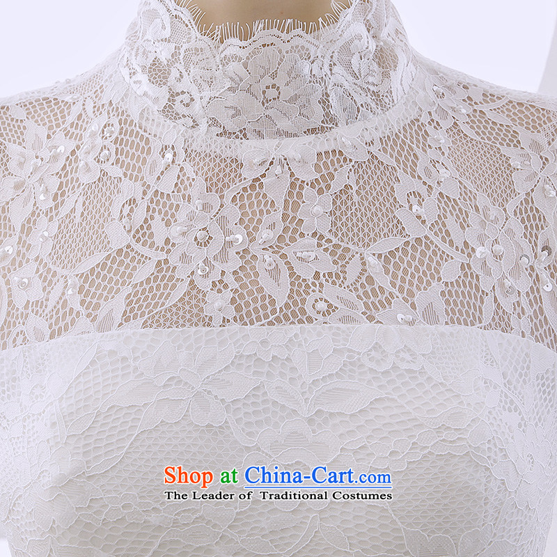 Wedding dress 2015 winter bride high collar collar with lace cuff bon bon skirt to align the strap white yarn ,L,out pregnant women honeymoon bride shopping on the Internet has been pressed.
