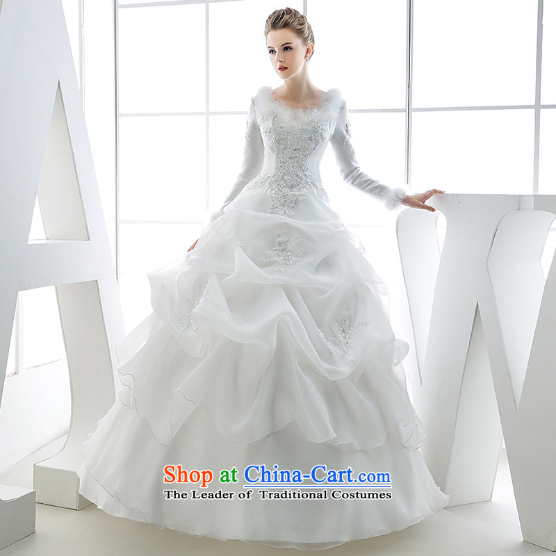 Wedding dress winter 2015 winter bride long-sleeved western retro style Korean style to align satin straps upscale WhiteM