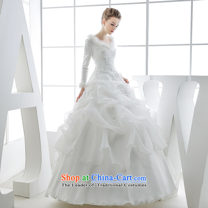 Wedding dress winter 2015 winter bride long-sleeved western retro style Korean style to align satin straps upscale White M honeymoon bride shopping on the Internet has been pressed.