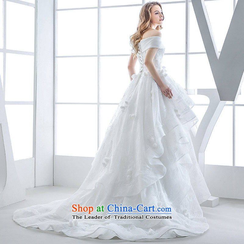 Wedding dress 2015 winter new bride first field shoulder v-neck lace tail bon bon skirt to a high standard and style white 60cm and end the princess , L, bride honeymoon shopping on the Internet has been pressed.