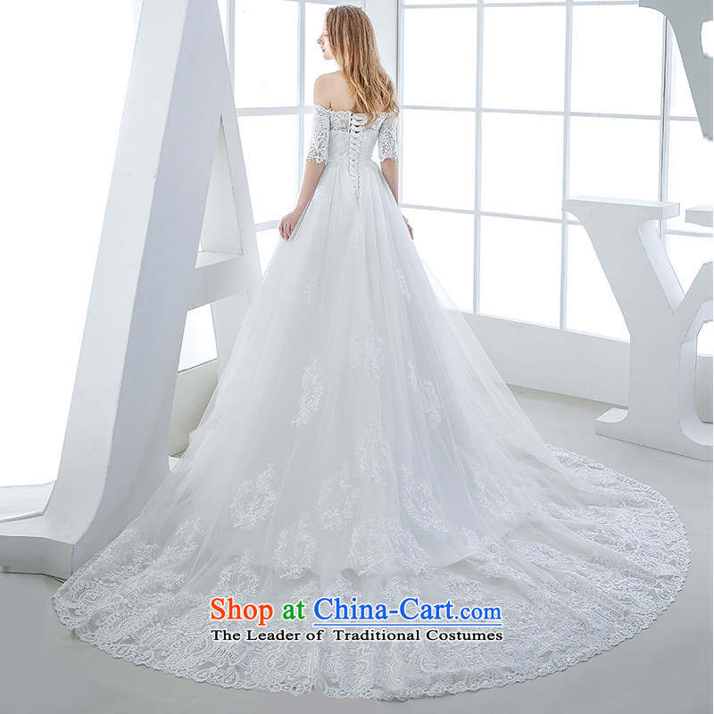 Wedding dress of autumn and winter 2015 new bride a field with chest pregnant women shoulder high waist tail lace video in thin1 m and Mei cuffXL