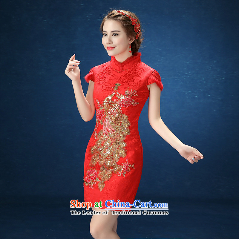 2015 WINTER qipao gown married for winter large red short, bridal dresses girl who drink service red decoration , L, bride honeymoon shopping on the Internet has been pressed.