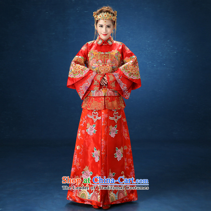 2015 WINTER new bride long-sleeved Soo kimono Chinese marriage Sau Wo Service costume pregnant women use the dragon redXXL
