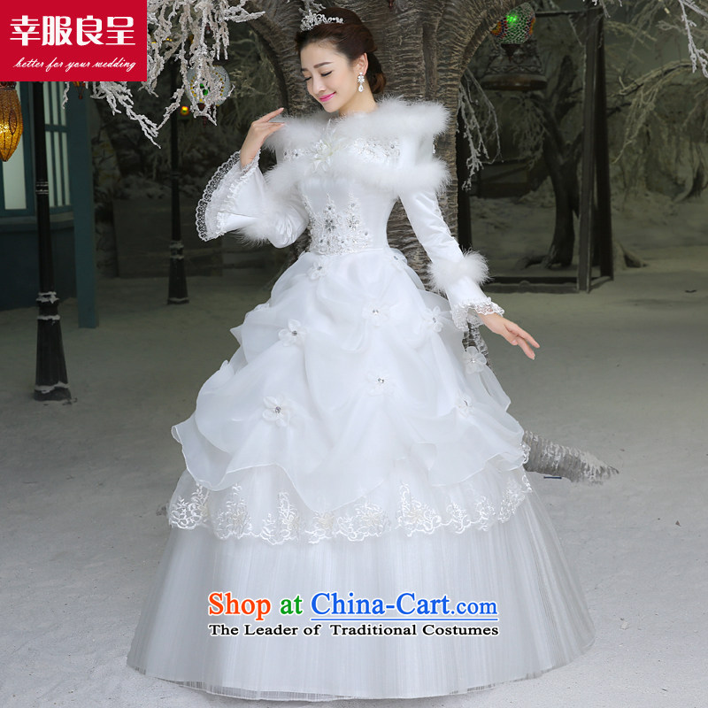 The privilege of serving-leung wedding dresses new Word 2015 winter shoulder bride wedding dress to align the large numbers of female long-sleeved winter, wedding , L, a service-leung , , , shopping on the Internet