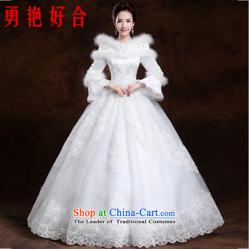 Yong-yeon and wedding dresses new Word 2015 autumn and winter shoulder straps to align the shoulder marriages thick winter, white long-sleeved?L