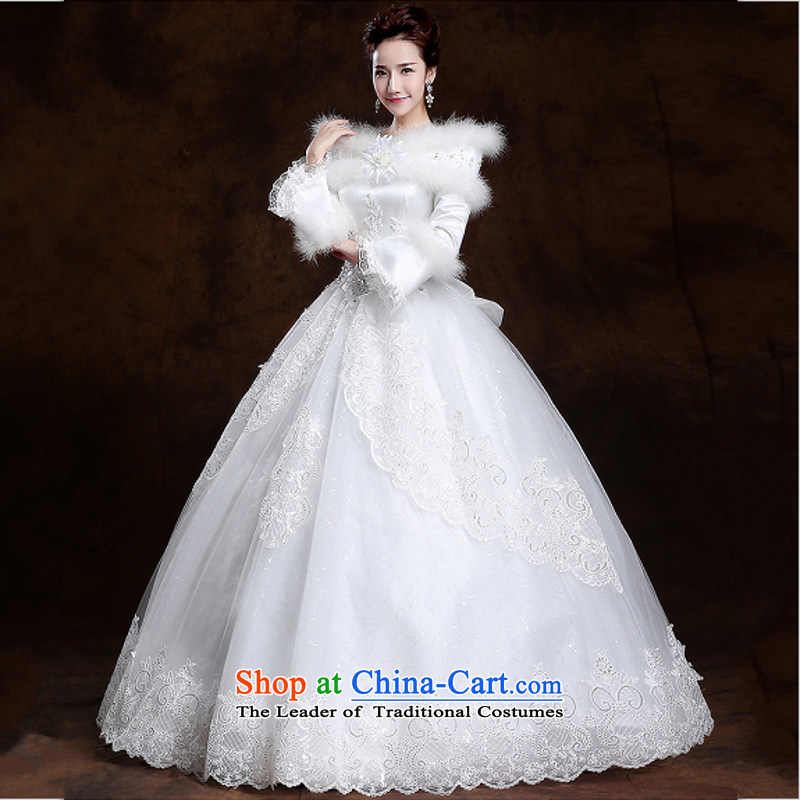 Yong-yeon and wedding dresses new Word 2015 autumn and winter shoulder straps to align the shoulder marriages thick long-sleeved white , L-yong of winter Yim Close shopping on the Internet has been pressed.