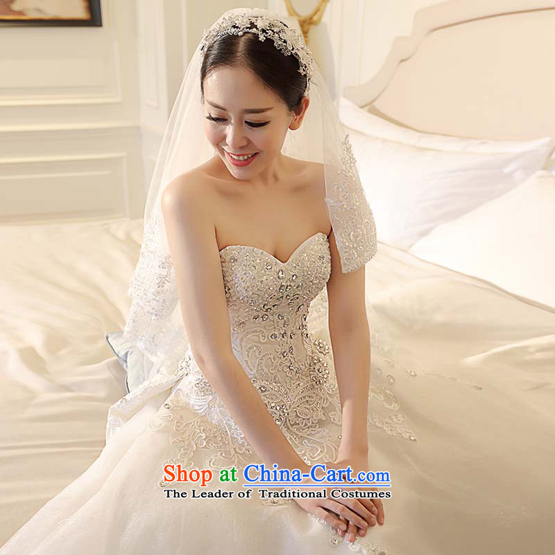 Kyrgyz-US married arts wedding dresses Summer 2015 New Long Tail Korean style large water drilling lace 7532 bride wedding tail  15 day shipping XXL, Kyrgyz-american married arts , , , shopping on the Internet