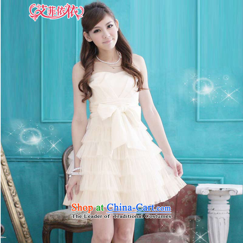 Of the2015 Korean glued to the new women's Short, chaired banquet bridesmaid performances sweet gauze tether bow tie layers of cake small dress skirt 3621 apricot are code