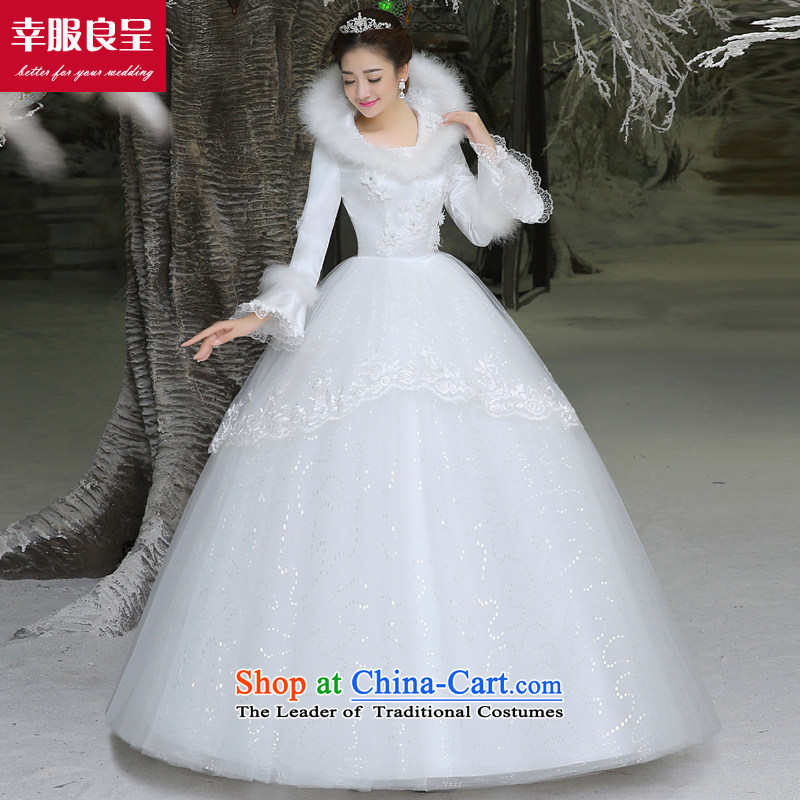 The privilege of serving-leung winter wedding dresses new bride wedding dress larger long-sleeved Korean minimalist white M honor to align the service-leung , , , shopping on the Internet