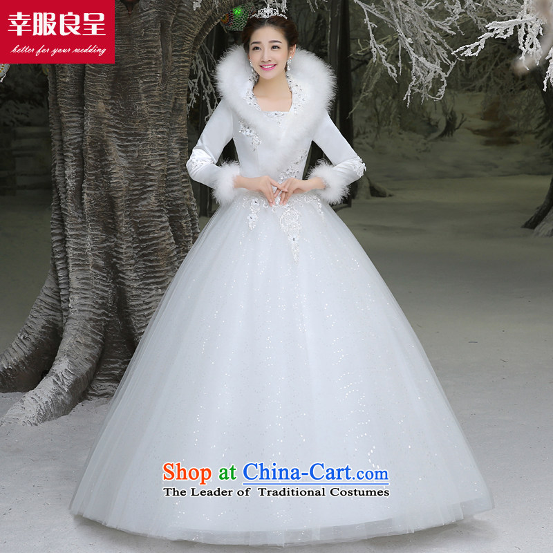 The privilege of serving-leung winter bride wedding dresses wedding dress new long-sleeved large Korean to align the minimalist white M honor services-leung , , , shopping on the Internet