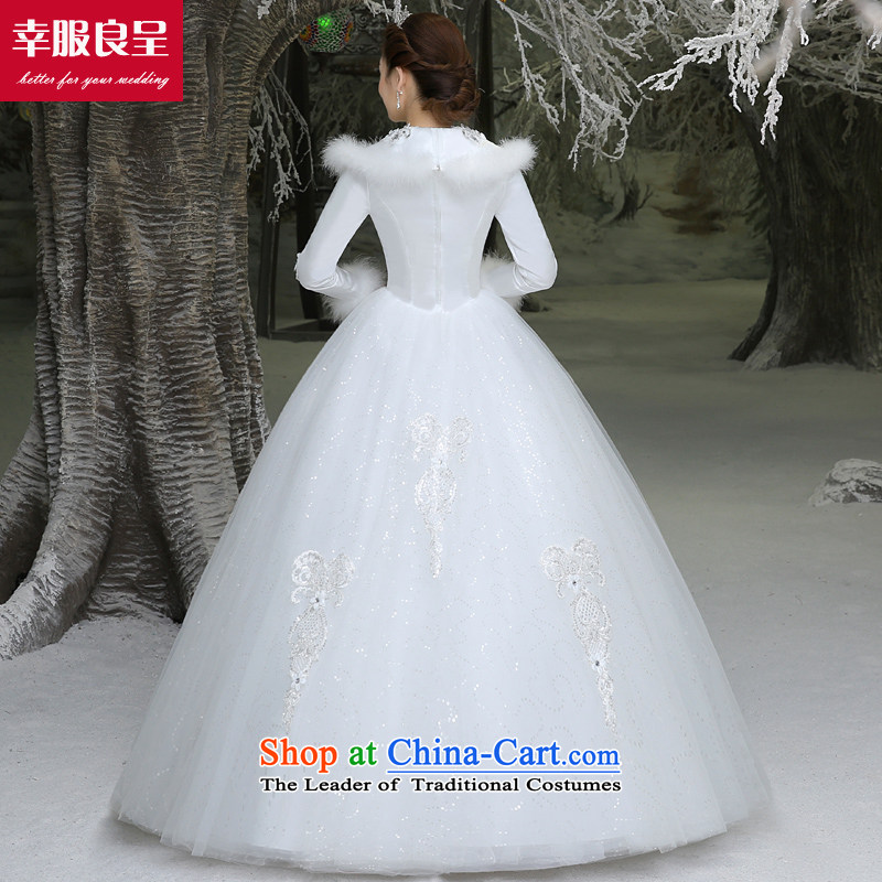 The privilege of serving-leung winter bride wedding dresses wedding dress new long-sleeved large Korean to align the minimalist white M honor services-leung , , , shopping on the Internet
