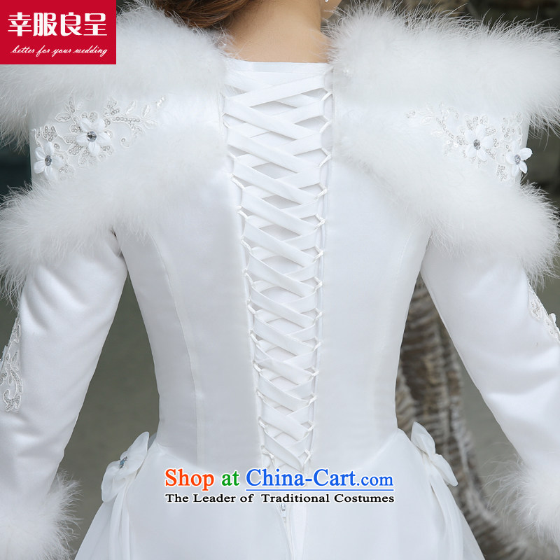 The privilege of serving-leung wedding dresses new Word 2015 winter shoulder bride wedding dress to align the large numbers of female white long-sleeved 2XL, privilege service-leung , , , shopping on the Internet