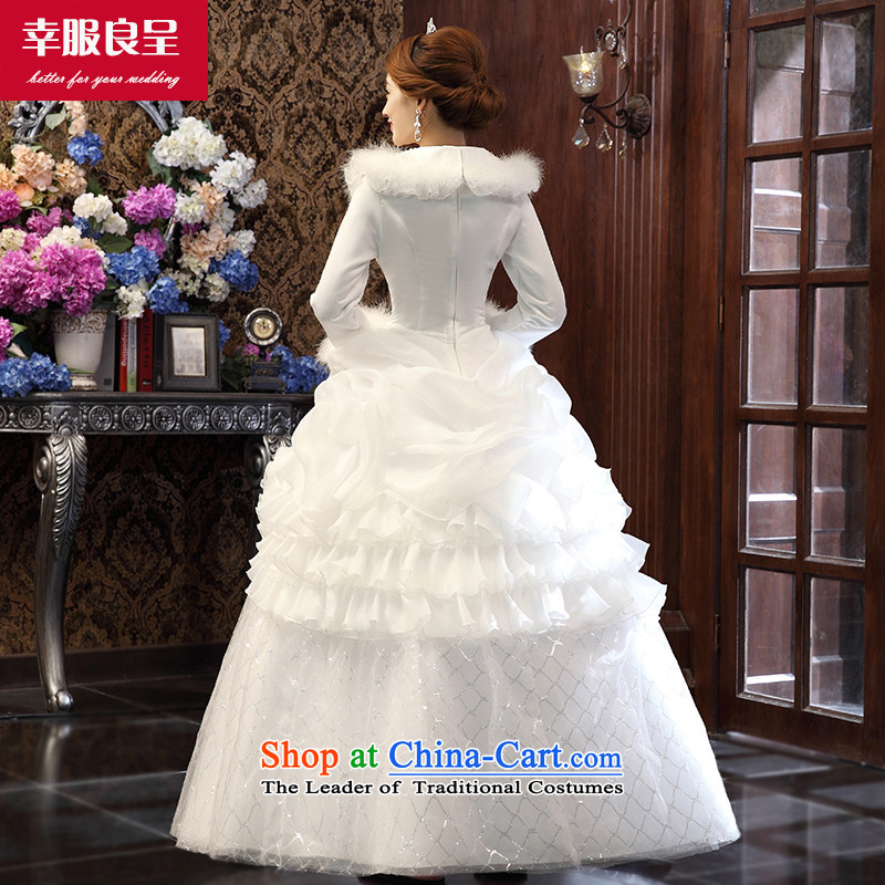 The privilege of serving-leung winter bride wedding dresses wedding dress shoulders to align the large long-sleeved Korean style white M honor service    -leung , , , shopping on the Internet