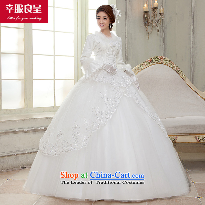 The privilege of serving-leung 2015 winter new bride wedding dress long sleeved shirt with white graphics to align the thin wedding dress for winter white 2XL, honor services-leung , , , shopping on the Internet