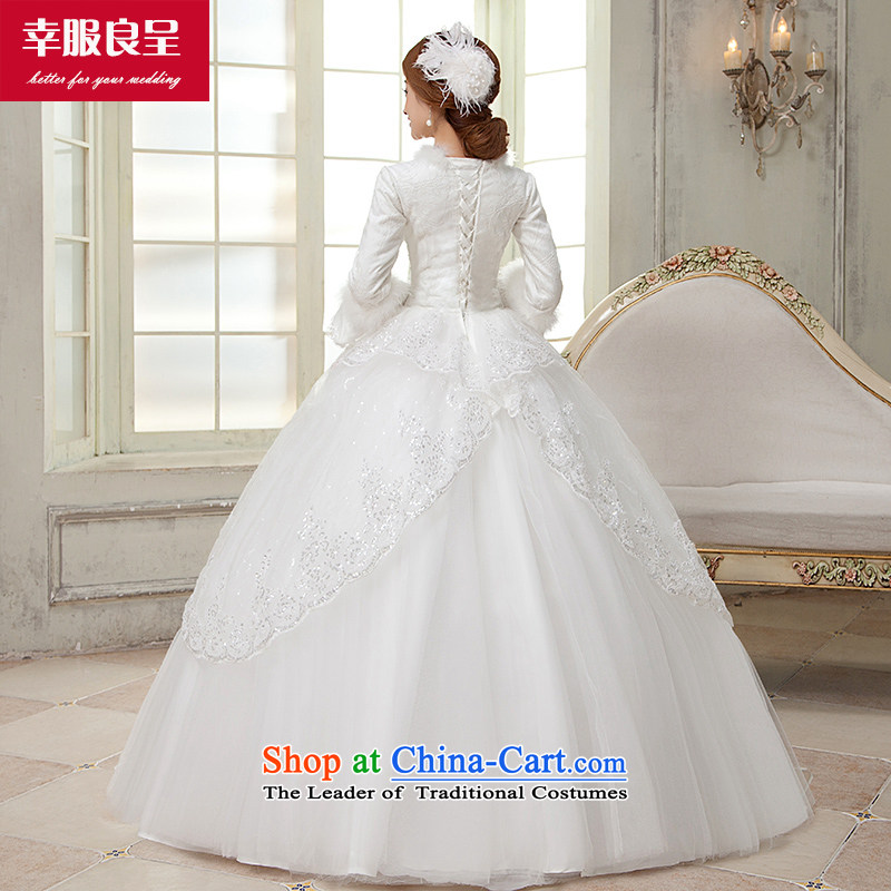 The privilege of serving-leung 2015 winter new bride wedding dress long sleeved shirt with white graphics to align the thin wedding dress for winter white 2XL, honor services-leung , , , shopping on the Internet