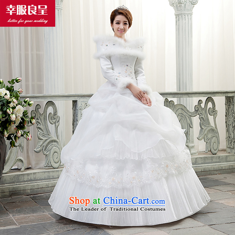 The privilege of serving-leung wedding dress dresses winter new bride wedding dress long-sleeved slotted shoulder to align graphics thin white S, a service-leung , , , shopping on the Internet