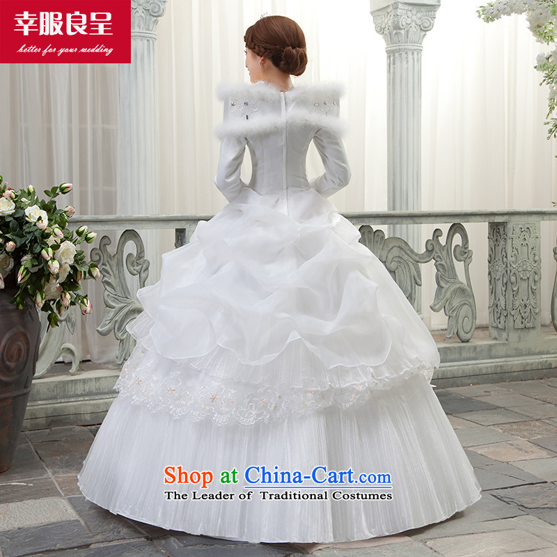 The privilege of serving-leung wedding dress dresses winter new bride wedding dress long-sleeved slotted shoulder to align graphics thin white S, a service-leung , , , shopping on the Internet