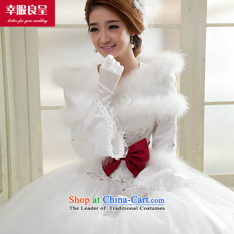 The privilege of serving-leung winter wedding dresses new Korean brides wedding dress winter clothing to align the long-sleeved long white wedding dress White M honor services-leung , , , shopping on the Internet