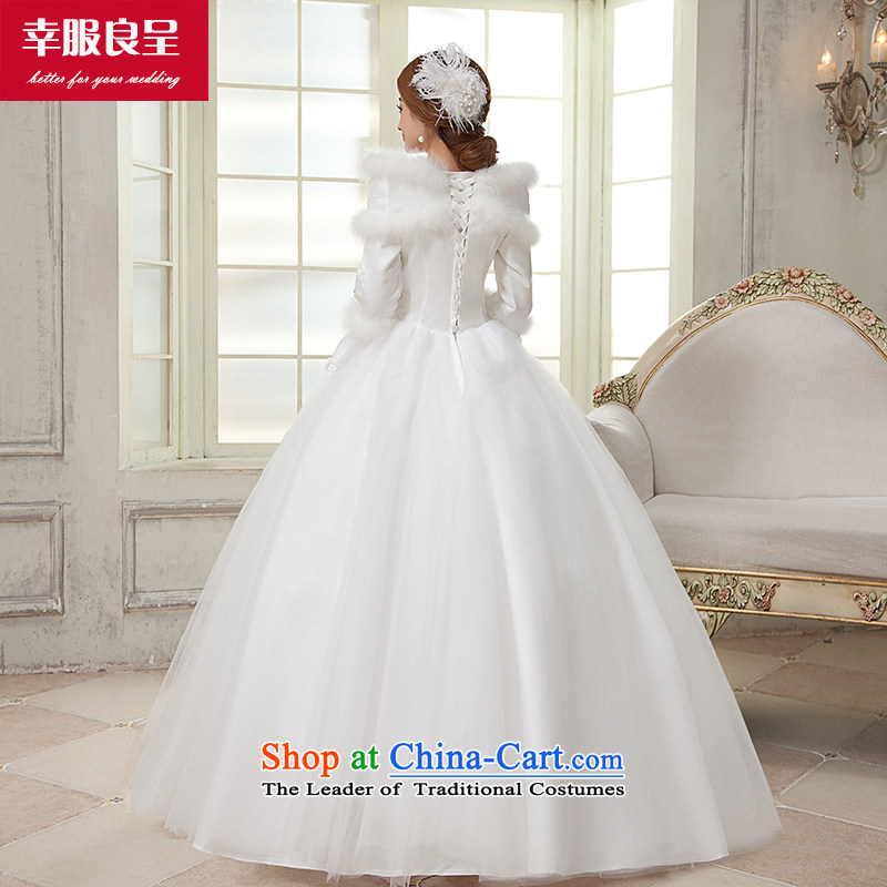 The privilege of serving-leung winter wedding dresses new Korean brides wedding dress winter clothing to align the long-sleeved long white wedding dress White M honor services-leung , , , shopping on the Internet