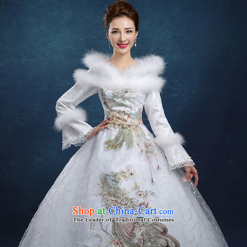 Tim hates makeup and 2015 New Winter wedding dresses warm long-sleeved wedding dresses folder cotton wedding winter marriage wedding lace wedding HS014 white S, Tim hates makeup and shopping on the Internet has been pressed.
