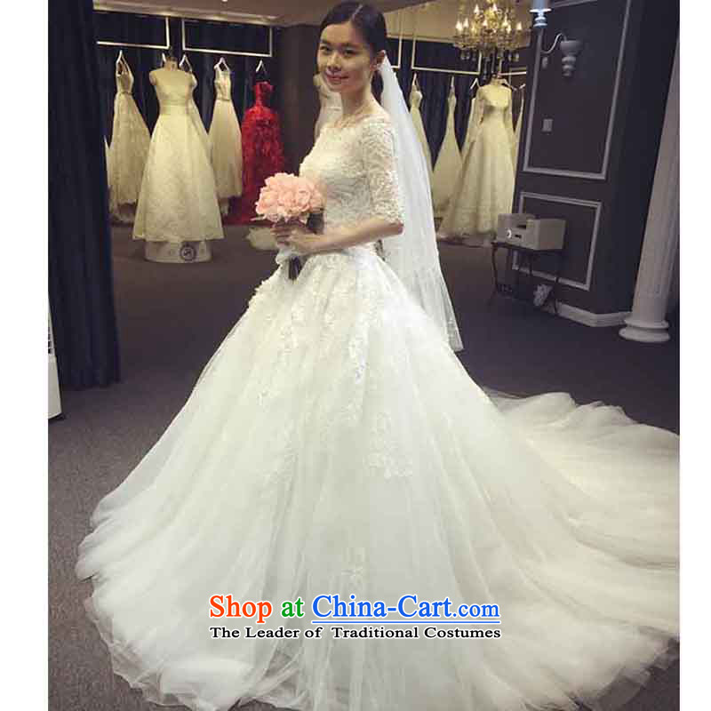 The new long tail wedding dresses word marriages shoulder wedding long-sleeved large tail white S love of Sau San Su-lan , , , shopping on the Internet