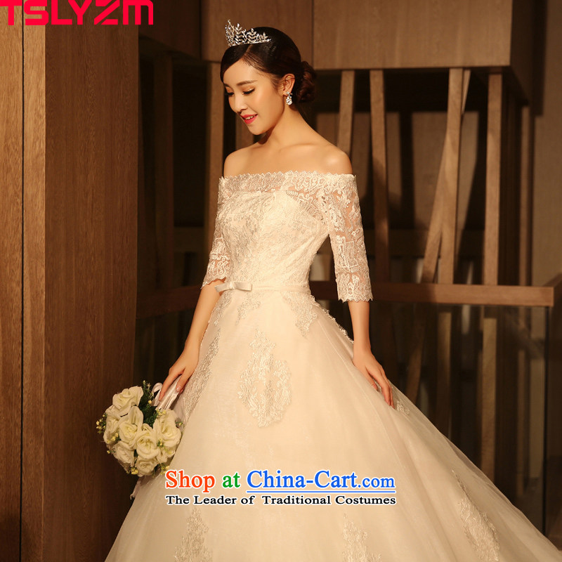 The first field in the shoulder tslyzm cuff wedding dresses large tail new 2015 autumn and winter marriages Deluxe Korean lace twine bow knot tail) l,tslyzm,,, shopping on the Internet