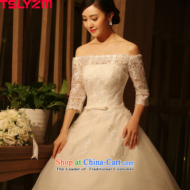 The first field in the shoulder tslyzm cuff wedding dresses large tail new 2015 autumn and winter marriages Deluxe Korean lace twine bow knot tail) l,tslyzm,,, shopping on the Internet