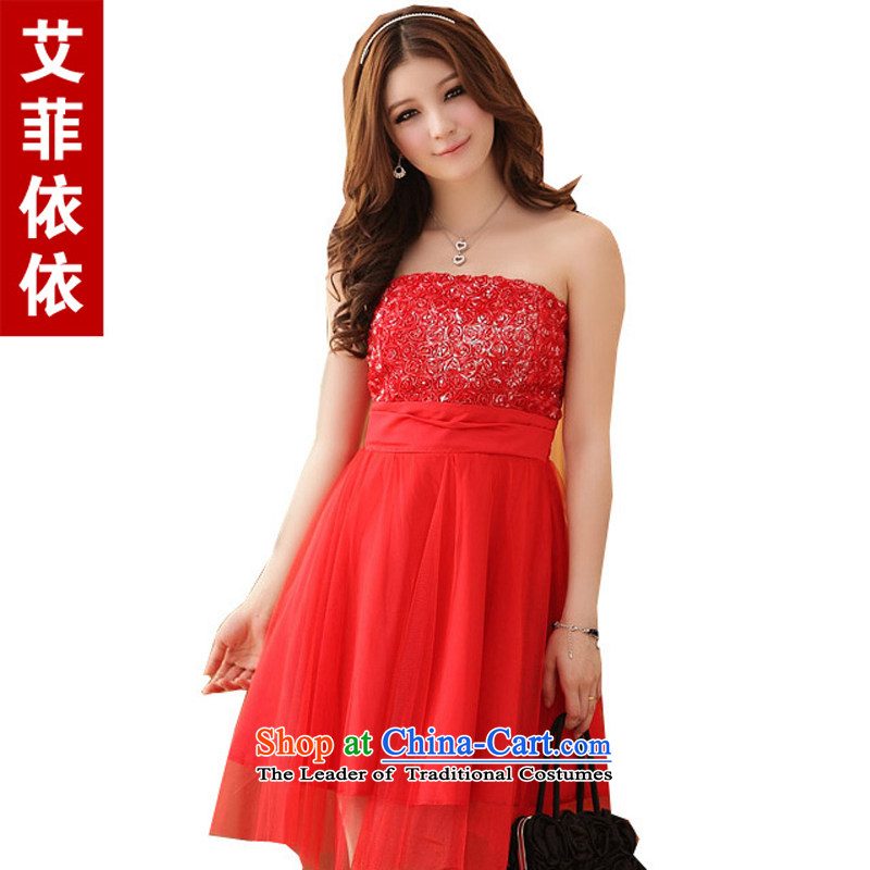 Of theKorean version of the new 2015 reft of short of married women under the auspices of wedding gauze sister rose blossoms and red chest small dress dresses 3799thXXXL Pink