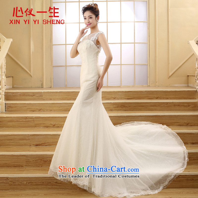 On the lifetime bride wedding dresses 2015 autumn and winter new word shoulder lace small trailing crowsfoot wedding packages   shoulder straps wedding white L, heart is a lifetime (xinyiyisheng) , , , shopping on the Internet
