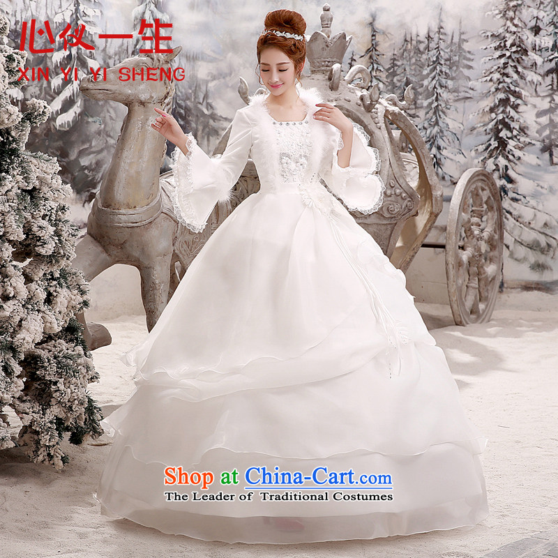 A Heart Is winter wedding dresses 2015 New Korea long-sleeved pullover, align the code word bride wedding shoulder strap for autumn and winter, white wedding white L, heart is a lifetime (xinyiyisheng) , , , shopping on the Internet
