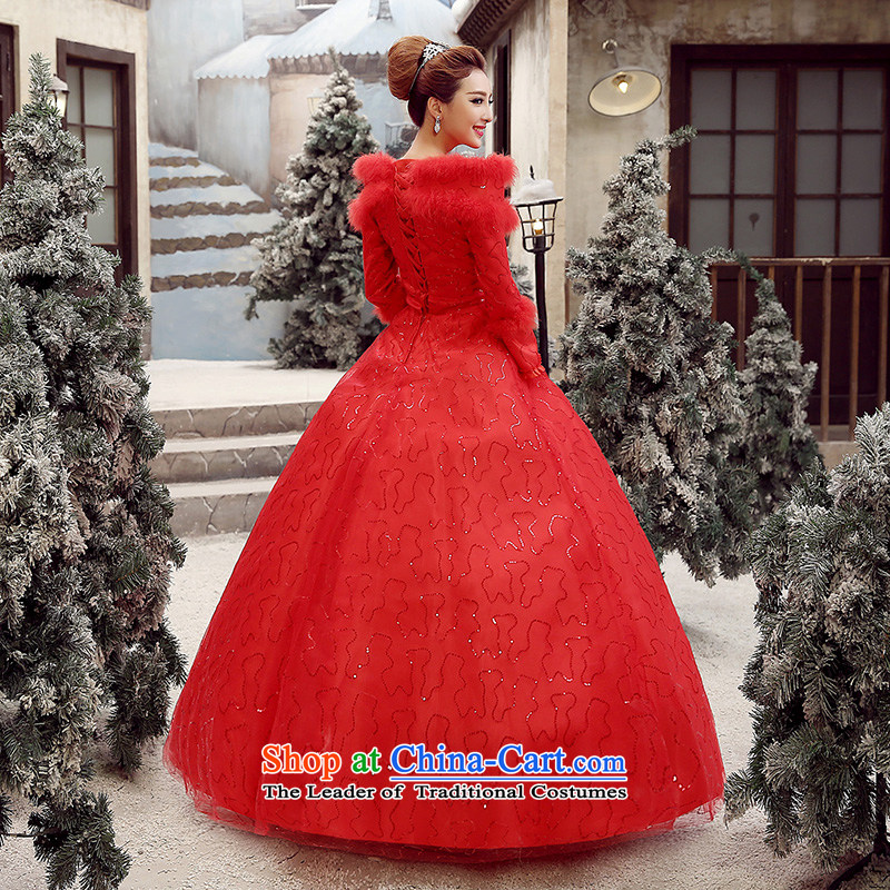 Wedding dress 2015 autumn and winter to align the new thick Korean brides for the winter of gross wedding word long-sleeved White XXL package returning shoulder, love so Peng (AIRANPENG) , , , shopping on the Internet