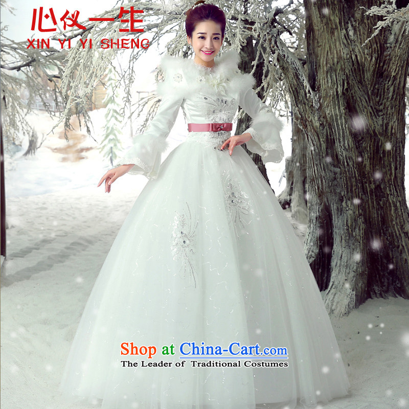 On the first of the wedding dresses Word 2015 winter plus long-sleeved cotton shoulder autumn and winter for the Korean version of the winter gross align to tie, Wedding White M heart is a lifetime (xinyiyisheng) , , , shopping on the Internet