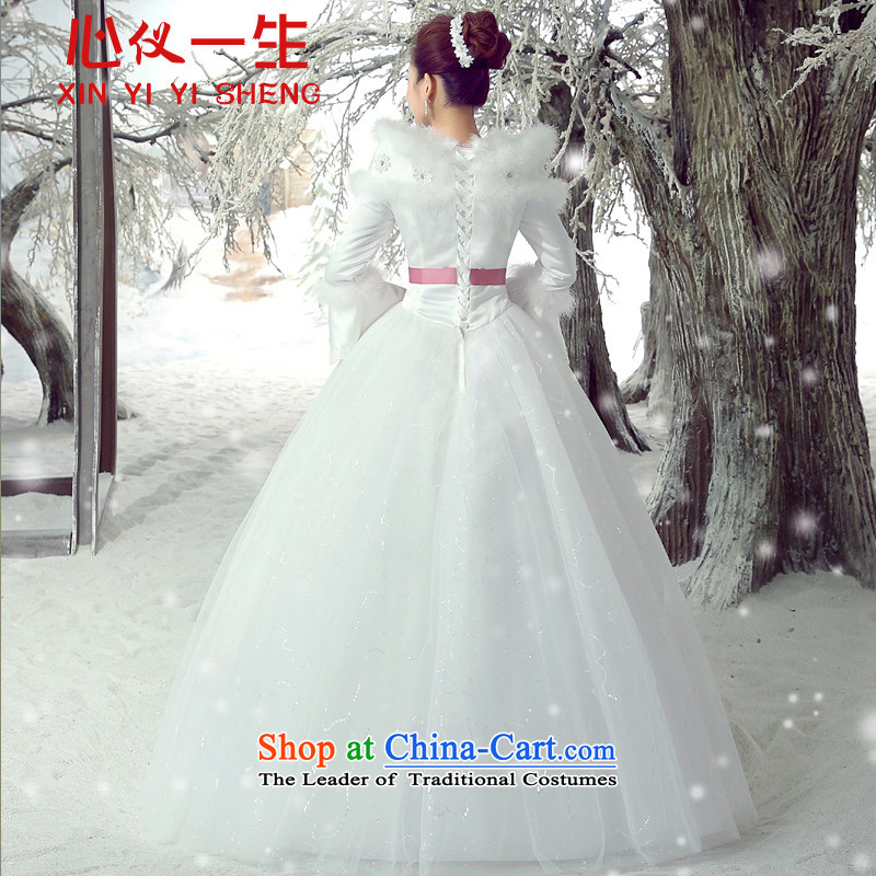 On the first of the wedding dresses Word 2015 winter plus long-sleeved cotton shoulder autumn and winter for the Korean version of the winter gross align to tie, Wedding White M heart is a lifetime (xinyiyisheng) , , , shopping on the Internet