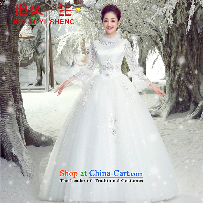 On the first of the wedding dress 3015 new winter plus cotton long-sleeved to align bon bon skirt wedding fashion horn cuff warm winter clothing marriages wedding White XL, heart is a lifetime (xinyiyisheng) , , , shopping on the Internet