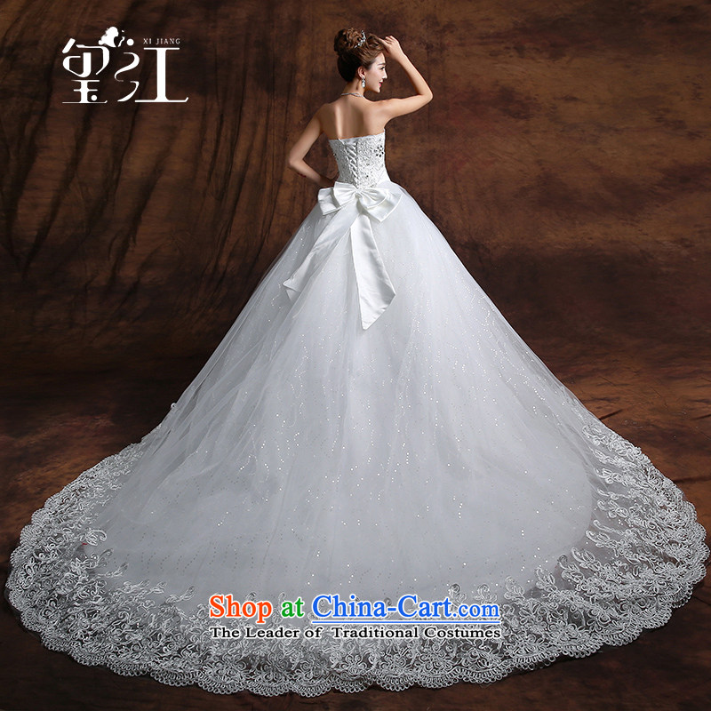 Seal Jiang wedding dresses winter wedding dress Korean bridal fashion and chest parquet drill large tail white lace wedding code strap Sau San video thin white 2m tail S seal has been pressed Jiang shopping on the Internet