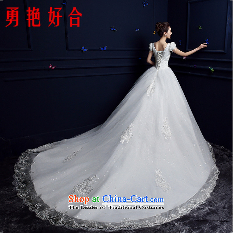 Yong-yeon good wedding dresses new Word 2015 autumn and winter package to align the shoulder bride tail straps Korean large stylish girl white streakM