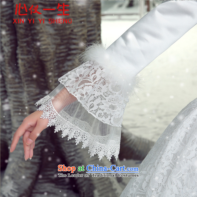 On the first of the wedding dress 2015 new Korean brides large graphics to align the thin shoulders the word wedding shoulder of autumn and winter plus cotton long-sleeved bon bon skirt wedding White M heart is a lifetime (xinyiyisheng) , , , shopping on