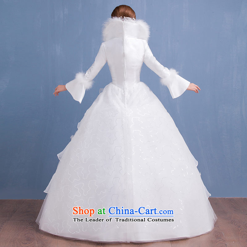 Qing Hua yarn winter new long-sleeved warm Wedding 2015 marriages wedding white princess bon bon skirt Korean version thin white L, Qing Hua yarn , , , shopping on the Internet