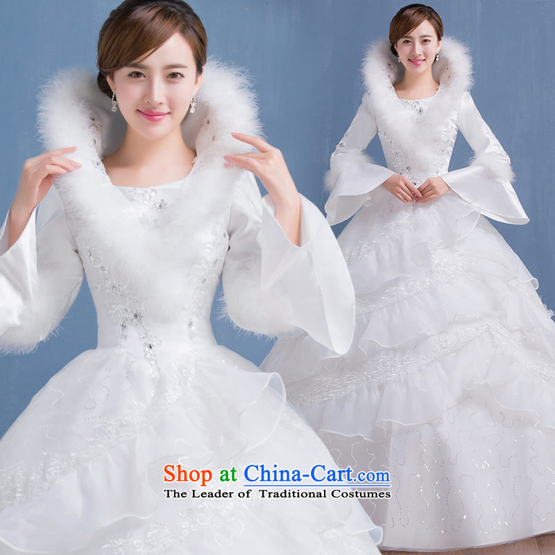 Qing Hua yarn winter new long-sleeved warm Wedding 2015 marriages wedding white princess bon bon skirt Korean version thin white L, Qing Hua yarn , , , shopping on the Internet