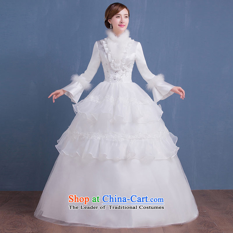 Qing Hua yarn new bride 2015 winter wedding winter of long-sleeved thick cotton wedding Korean version thin winter wedding dresses White M