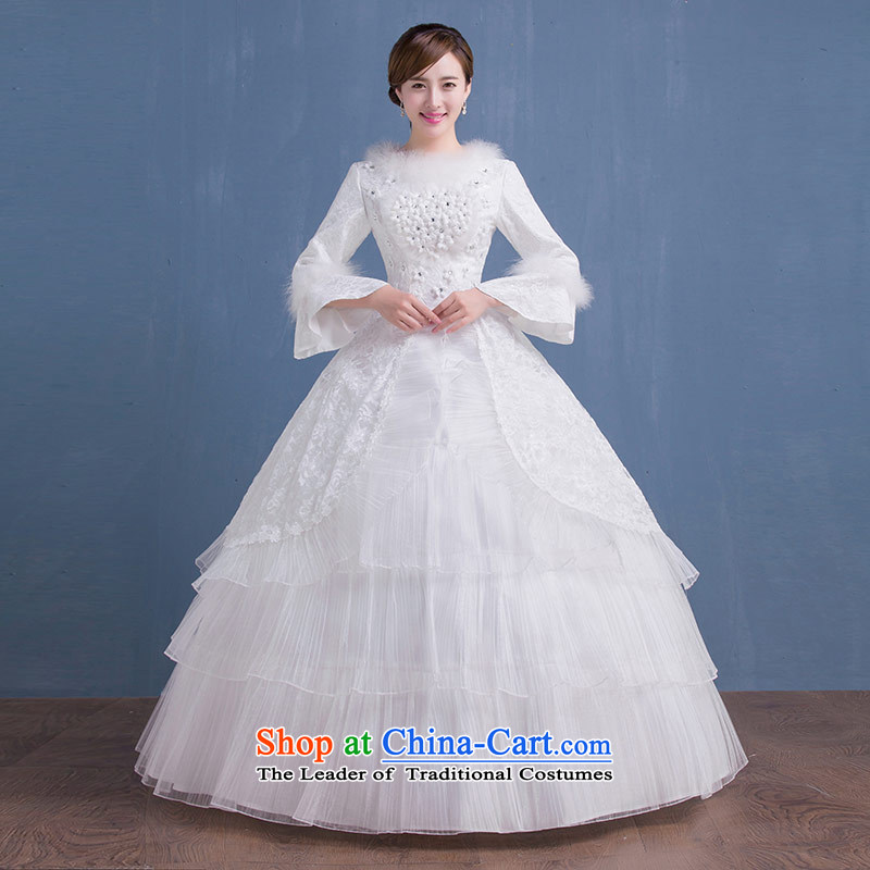 Qing Hua yarn wedding dresses new 2015 winter wedding long-sleeved thick Korean version for autumn and winter, of gross cotton bride wedding warm graphics make thin size does not accept return