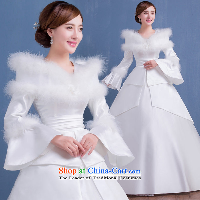 Qing Hua yarn of autumn and winter new wedding Korean sweet to align the long-sleeved marriages video thin princess dress Warm Wedding White XL, the feelings of Chinese yarn , , , shopping on the Internet