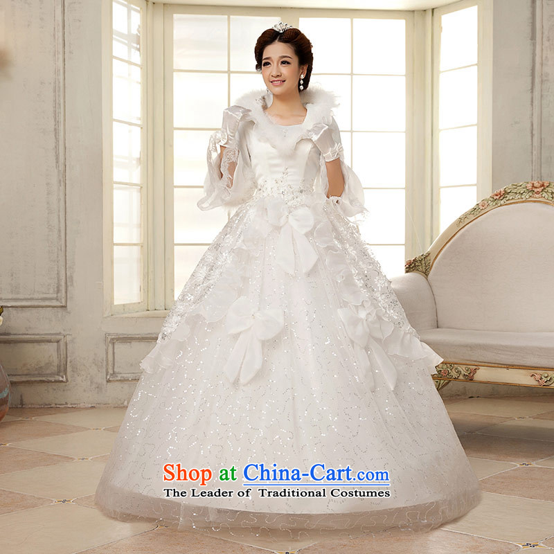 Qing Hua yarn new winter 2015 wedding long-sleeved folder cotton warm thin Korean graphics lovely Princess Bride wedding white?S