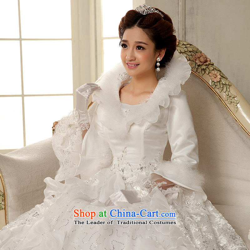 Qing Hua yarn new winter 2015 wedding long-sleeved folder cotton warm thin Korean graphics lovely Princess Bride wedding white S Qing Hua yarn , , , shopping on the Internet