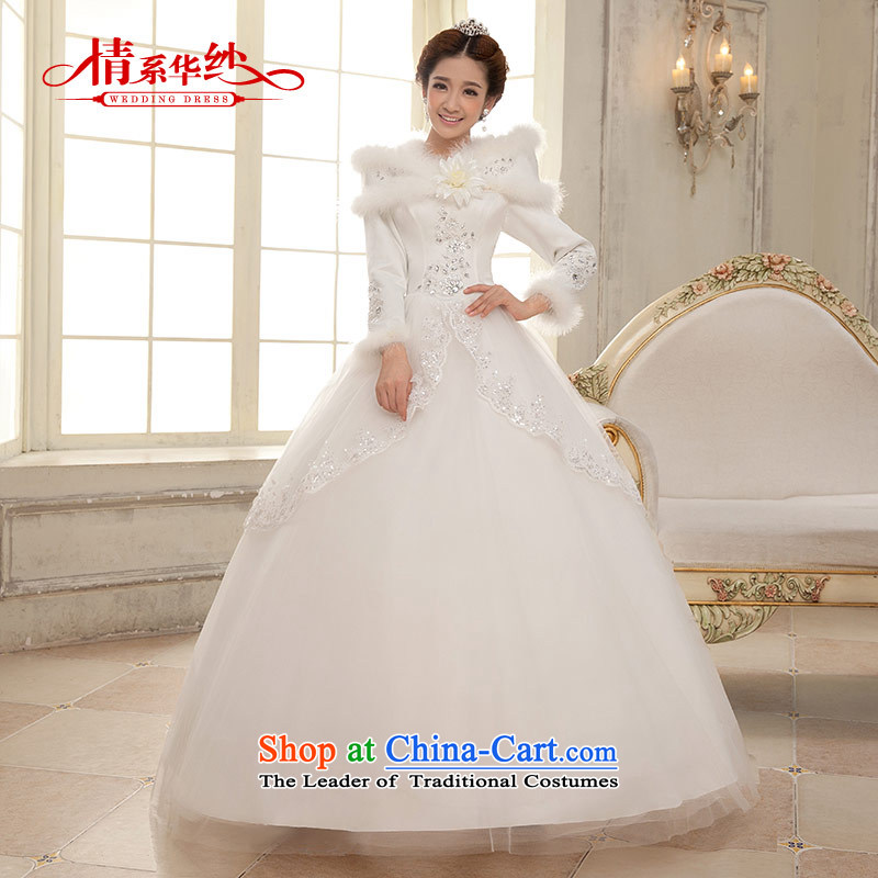 Qing Hua 2015 winter new yarn long-sleeved clip cotton yarn Korean version, thin bride wedding dresses White M Qing Hua yarn , , , shopping on the Internet
