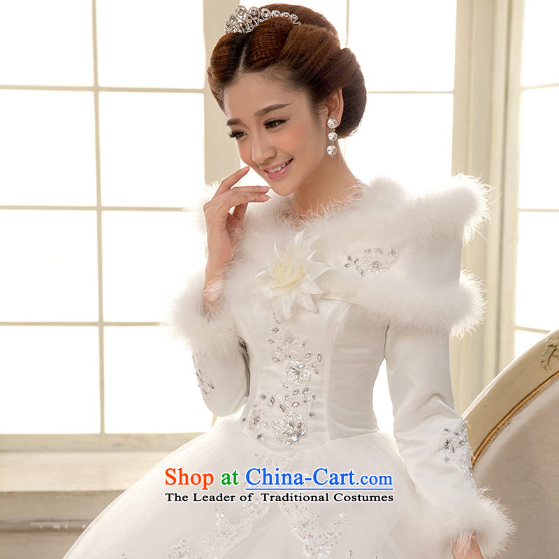 Qing Hua 2015 winter new yarn long-sleeved clip cotton yarn Korean version, thin bride wedding dresses White M Qing Hua yarn , , , shopping on the Internet