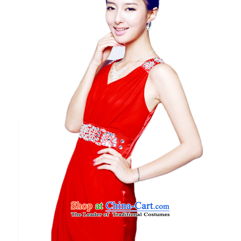 2014 new mak-hee elegance Red Dress Short of marriage bows bridesmaid to skirt the water shortage of drilling decorated dress XL/170, red mak-hee , , , shopping on the Internet