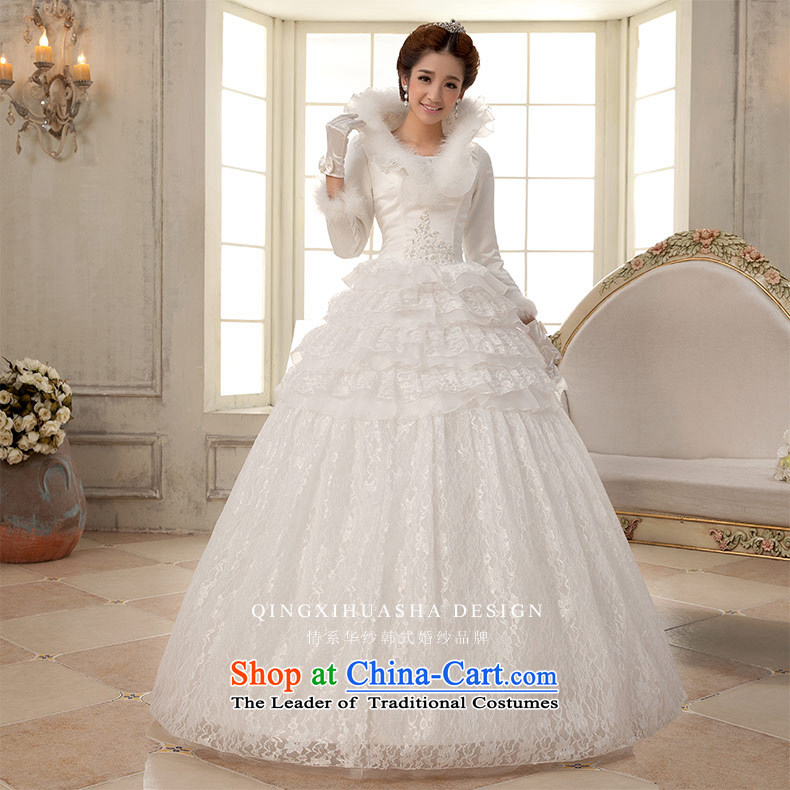 Qing Hua 2015 winter new yarn wedding long-sleeved cotton bride video thin folder wedding dress of clip cotton warm white Korean S picture, prices, brand platters! The elections are supplied in the national character of distribution, so action, buy now enjoy more preferential! As soon as possible.