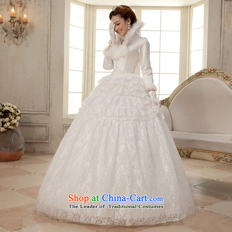 Qing Hua 2015 winter new yarn wedding long-sleeved cotton bride video thin folder wedding dress of clip cotton warm white Korean S