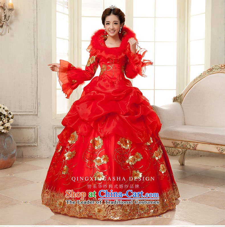 Qing Hua 2015 winter new yarn long-sleeved clip cotton yarn Korean version, thin bride wedding dresses red bride wedding dress RED M picture, prices, brand platters! The elections are supplied in the national character of distribution, so action, buy now enjoy more preferential! As soon as possible.